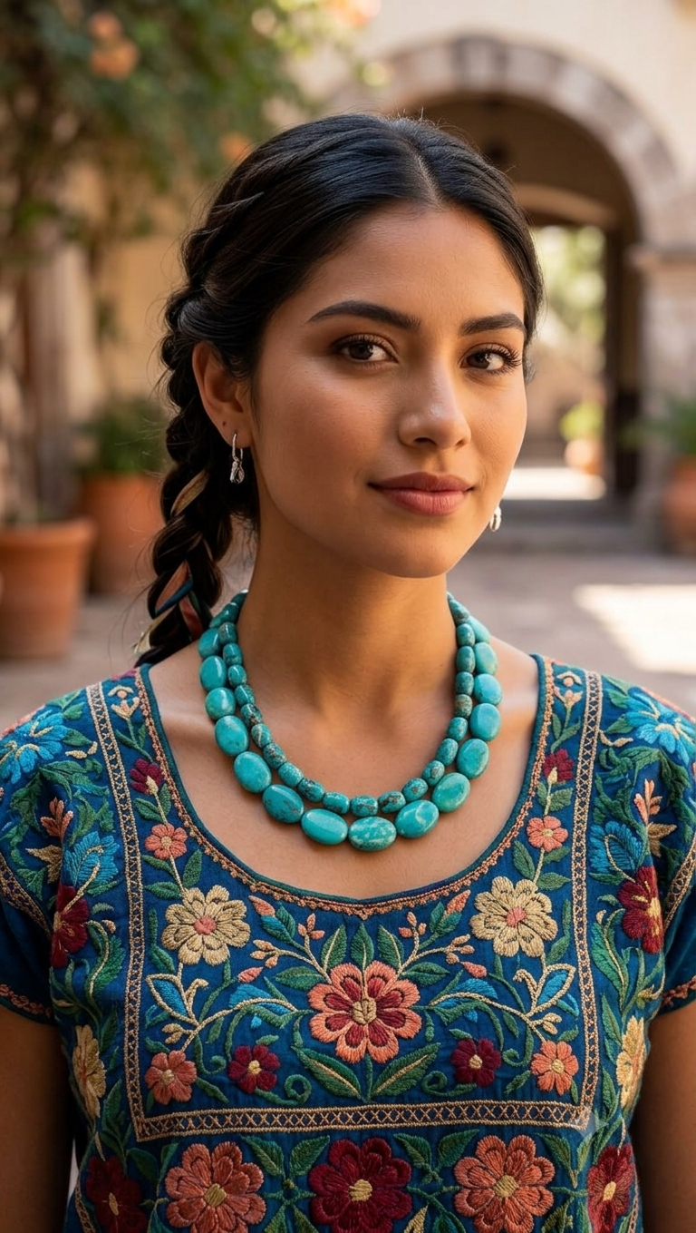 Doble Turquesa | Collar Grande | Dia de Muertos
